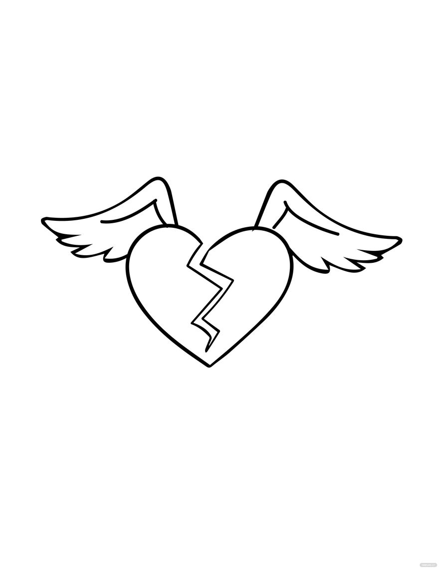 Broken Heart With Wings Drawing In PDF Illustrator JPG EPS SVG PNG Download Template
