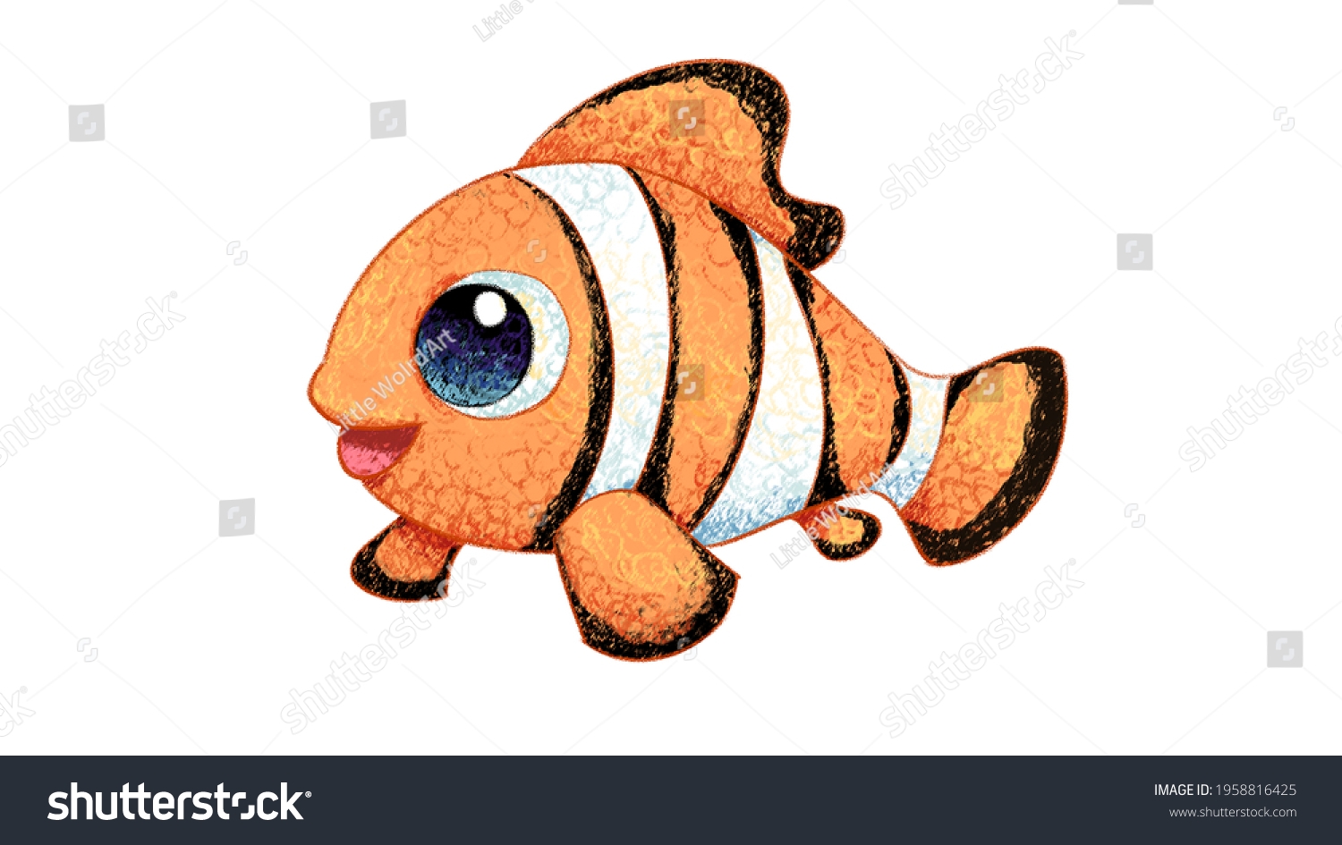 Cartoon Clownfish Drawing Cute Animal Oil Stock Illustration 1958816425 Shutterstock