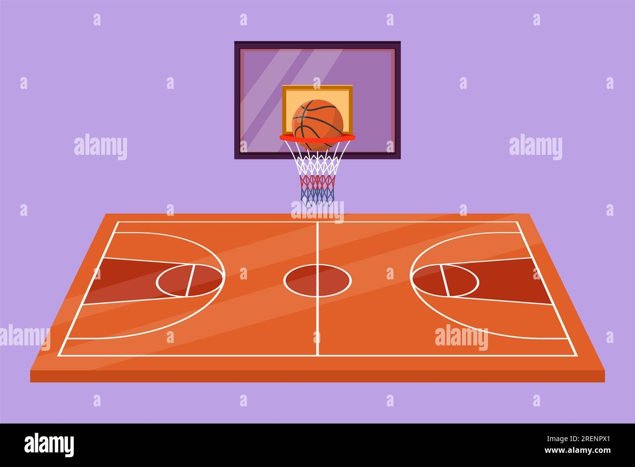Cartoon Flat Style Drawing Basketball Court Ball And Hoop Indoor Or Outdoor Sport Activity For Healthy Lifestyle Basketball Competition Or Tournam Stock Photo Alamy
