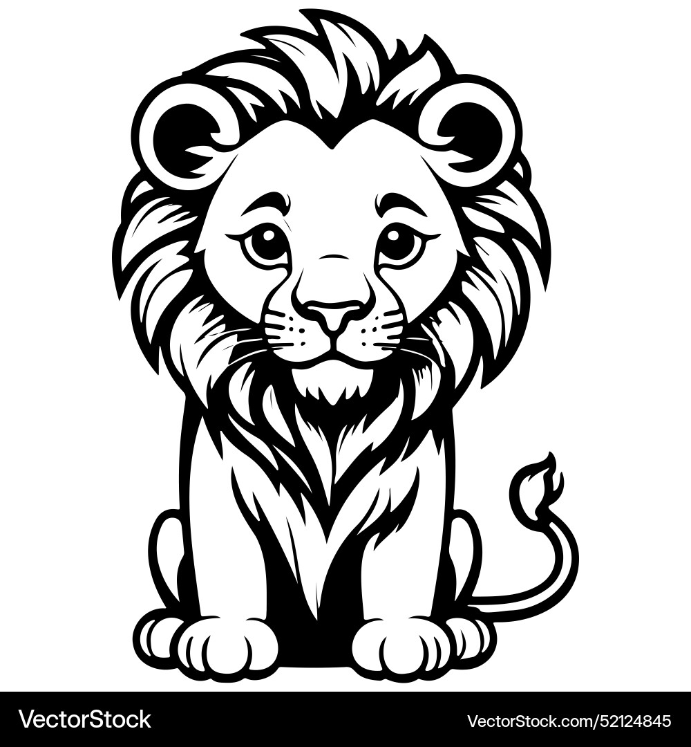 Cartoon Lion Drawing Realistic Outline Line Vector Image