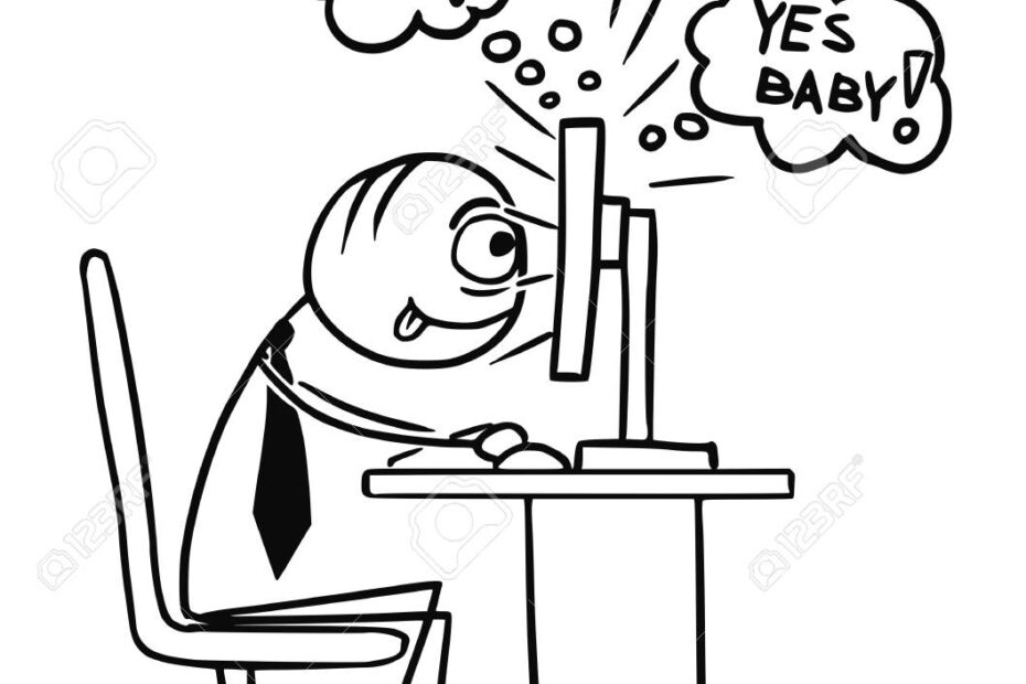 Cartoon Vector Doodle Stickman Watching Porn pornography Sexual Video Movie Content On Computer Screen During Work Job Royalty Free SVG Cliparts Vectors And Stock Illustration Image 73618357
