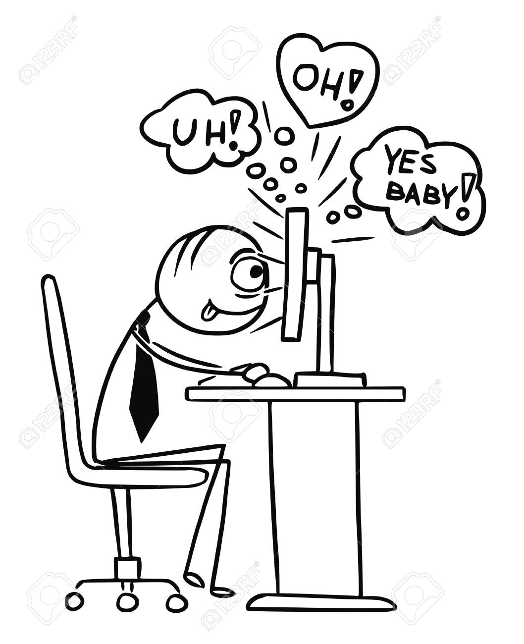 Cartoon Vector Doodle Stickman Watching Porn pornography Sexual Video Movie Content On Computer Screen During Work Job Royalty Free SVG Cliparts Vectors And Stock Illustration Image 73618357 