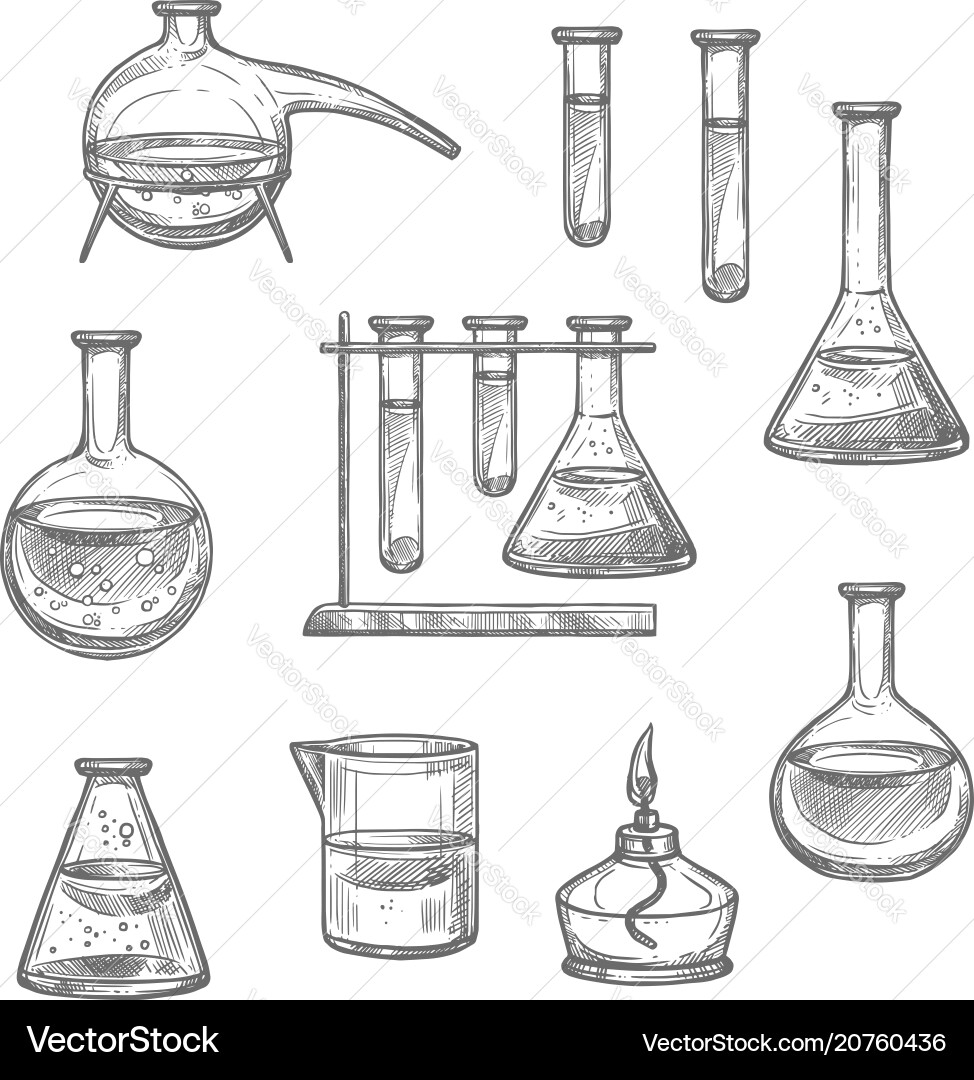 Chemical Laboratory Glass And Equipment Sketch Vector Image
