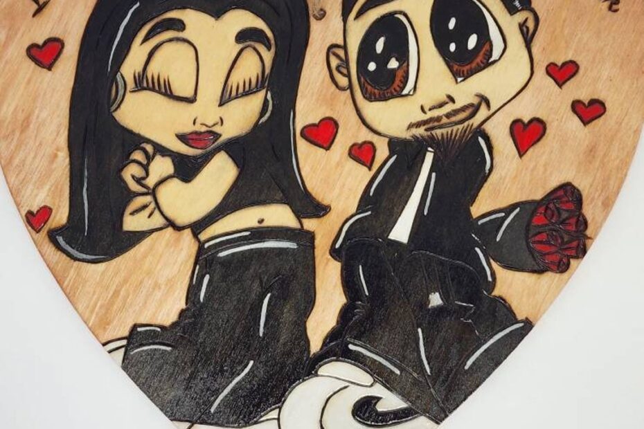 Chicano Love Heart in Color Anniversary Couple Art Custom Cartoon Couple Painting Cholo Couple Drawing Chicano Love Art Etsy