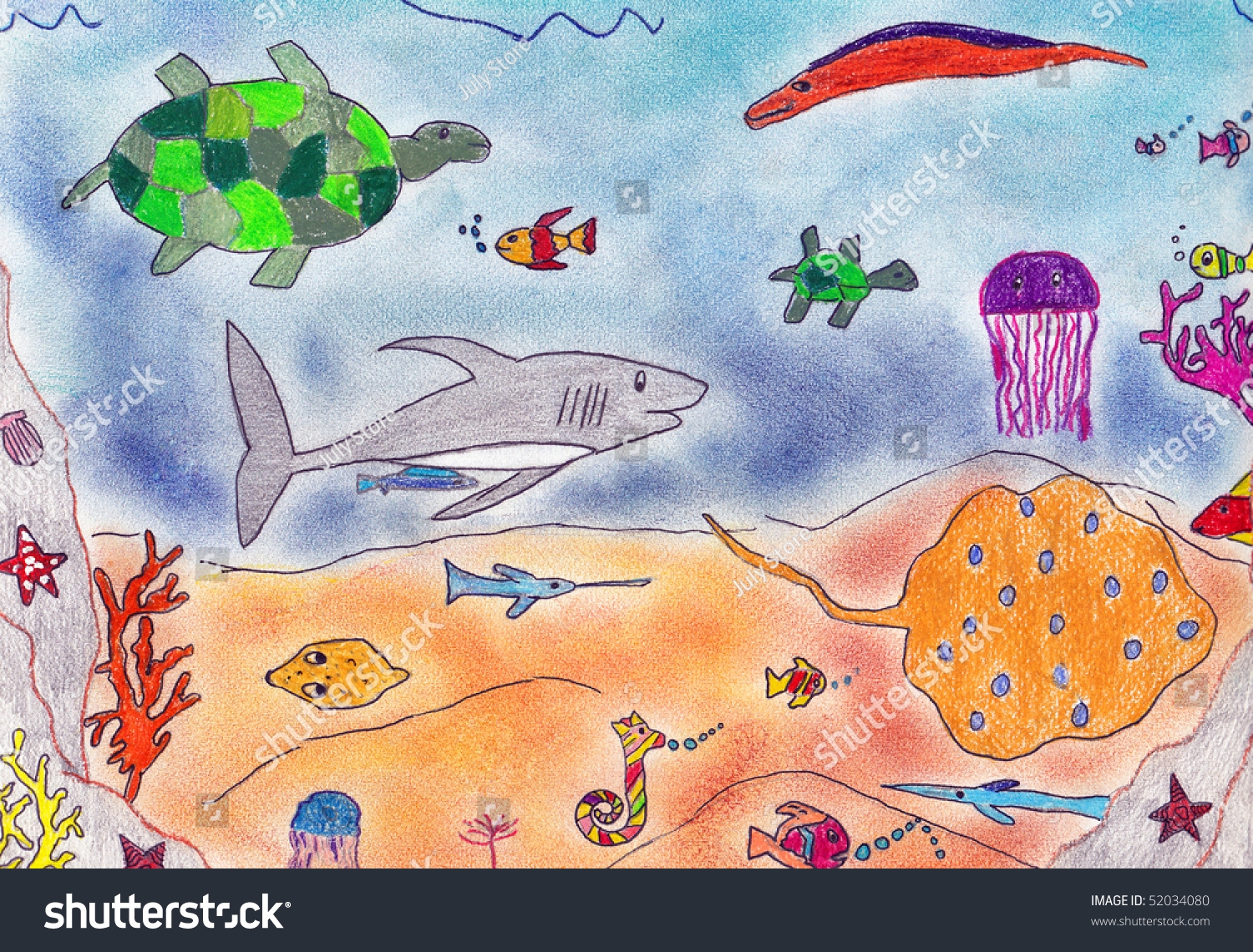 Child Drawing Life Under Sea Pencil Stock Illustration 52034080 Shutterstock