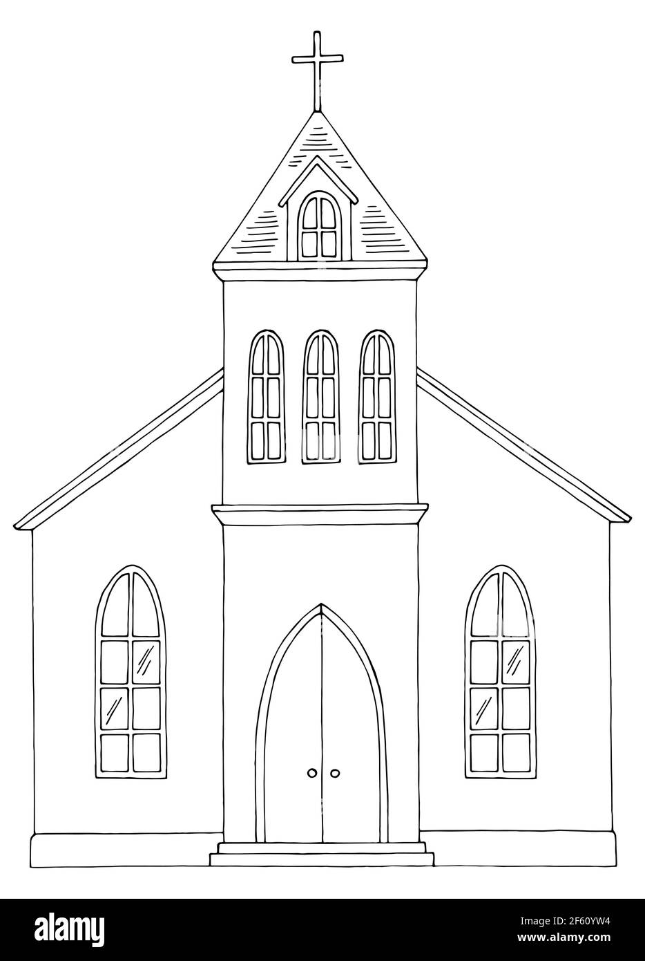 Church Exterior Graphic Black White Sketch Illustration Vector 