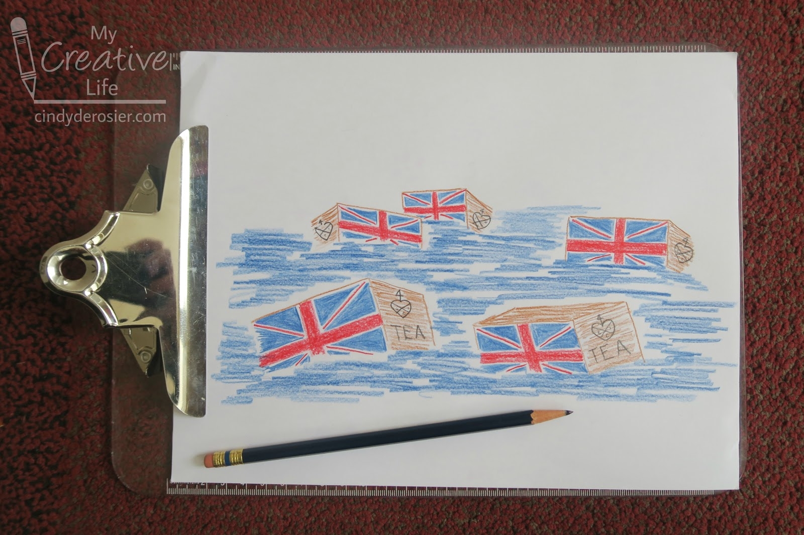 Cindy DeRosier My Creative Life Boston Tea Party Drawing