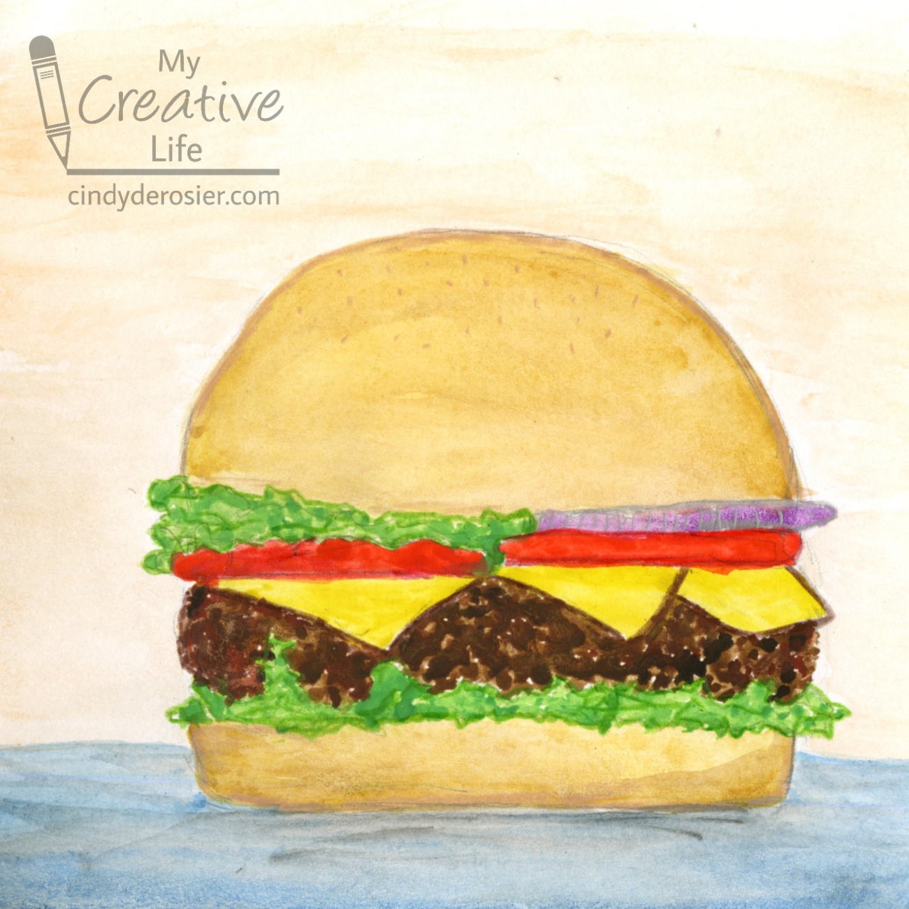 Cindy DeRosier My Creative Life Watercolor Hamburger
