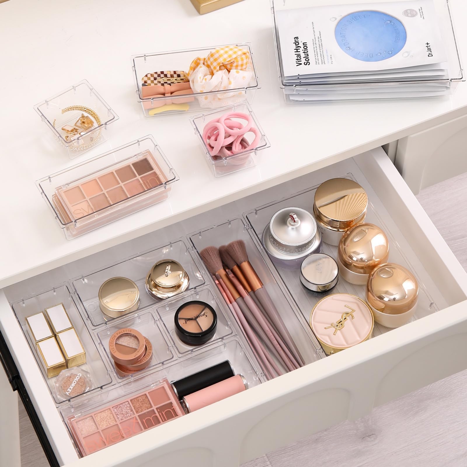 Clear Plastic Drawer Organizer Set 25 Pcs Desk Makeup Drawer Organizers Trays Divider Versatile Storage Box Bins For Dresser Vanity Jewelry Bathroom Office Supplies Kitchen Utensils Tool Gadgets Amazon au Beauty