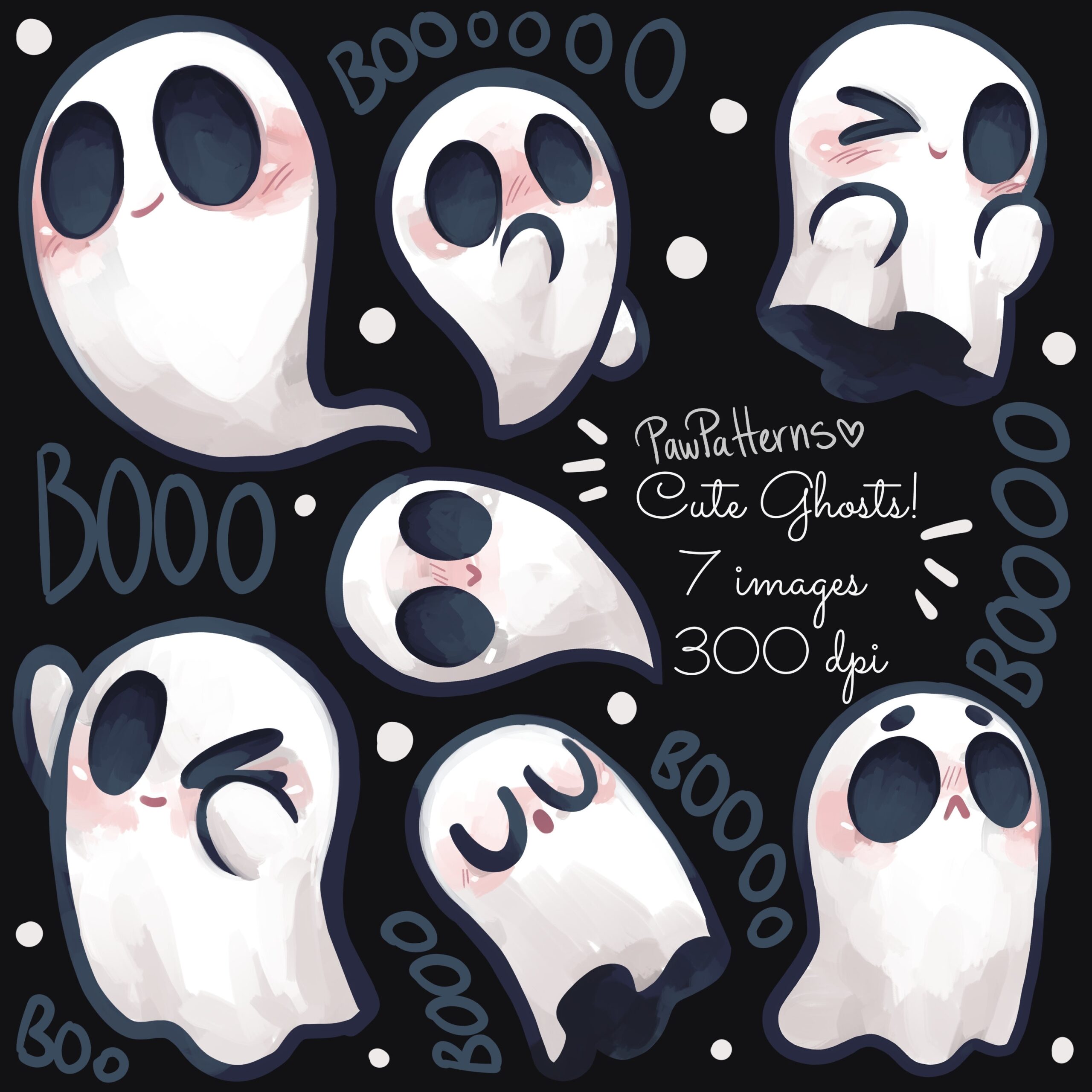 Clipart Halloween Cute Ghost Doodly Drawings Spirit Boo Scary Spooky Goth Scrapbook Digital Stickers