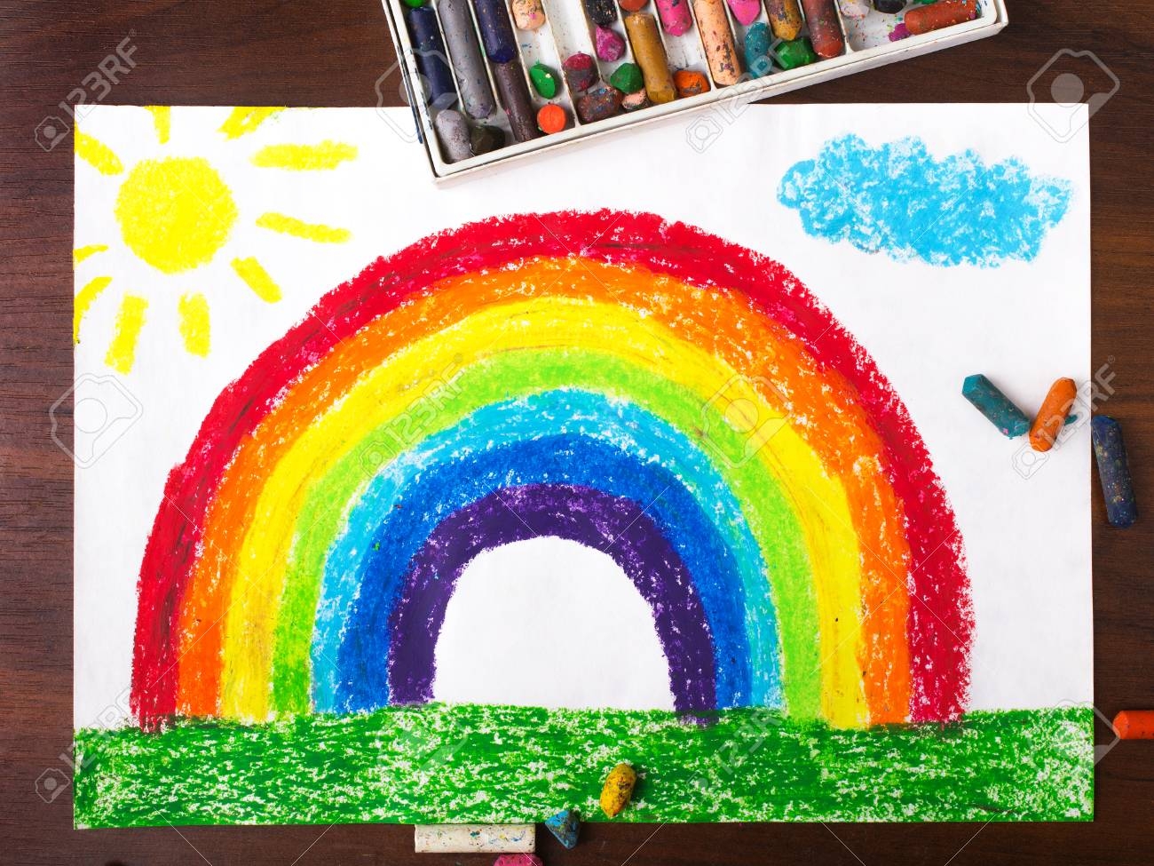 Colorful Drawing A Beautiful Rainbow Stock Photo Picture And 
