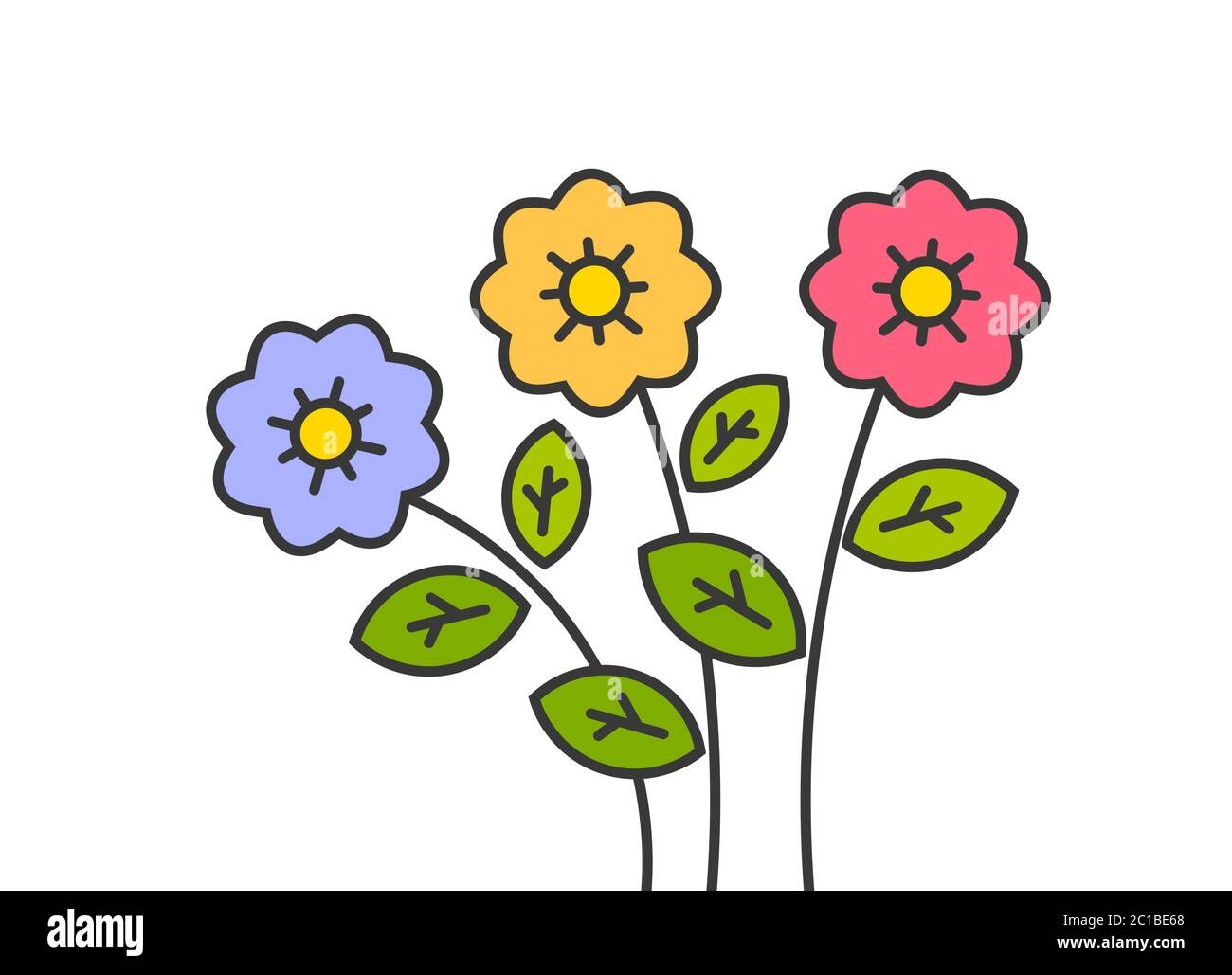Colorful Flowers Outline Cartoon Drawing Vector Illustration Stock Vector Image U0026 Art Alamy