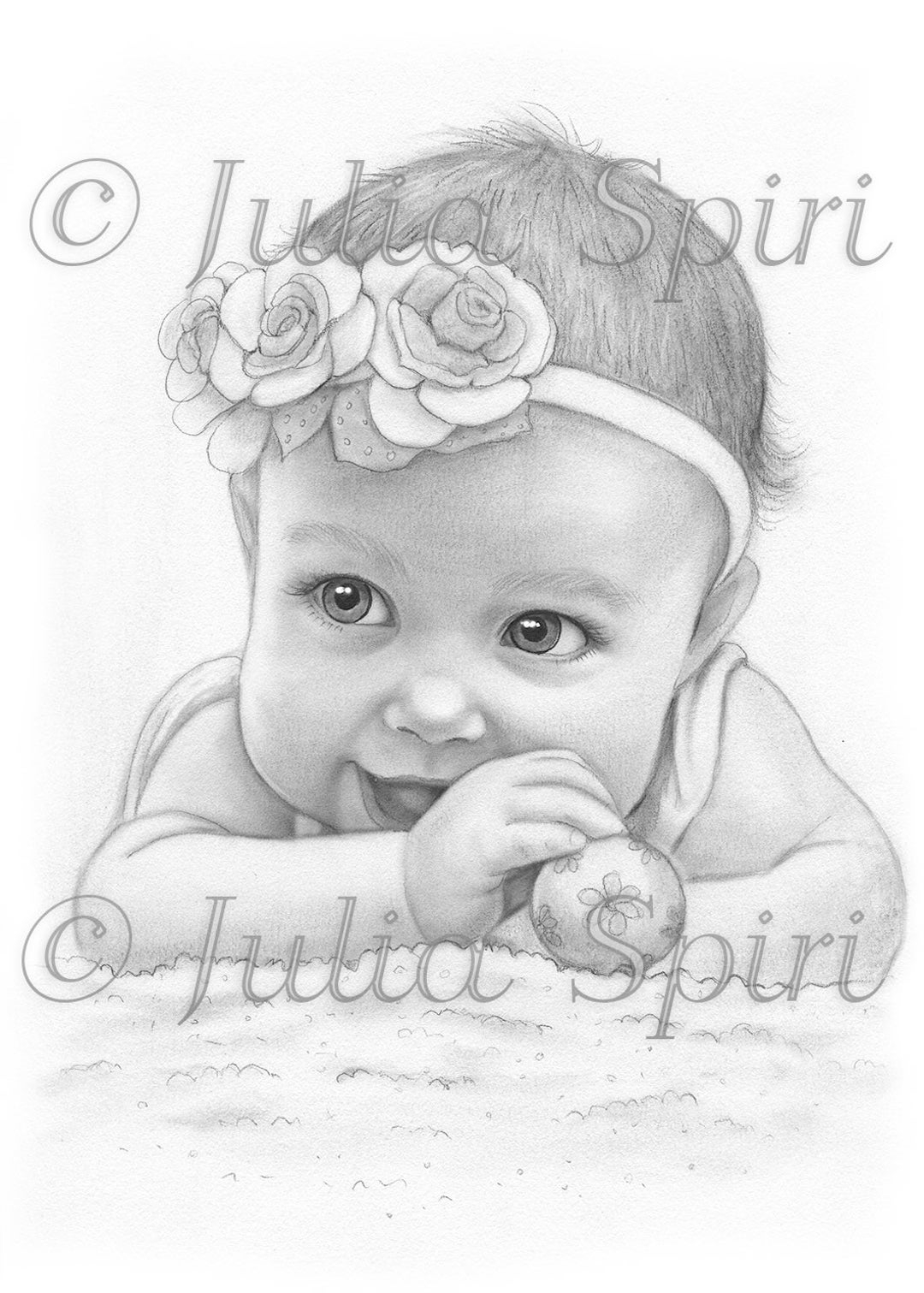 Coloring Page Cute Girl Realistic Portrait Drawing Grayscale Baby Girl Etsy