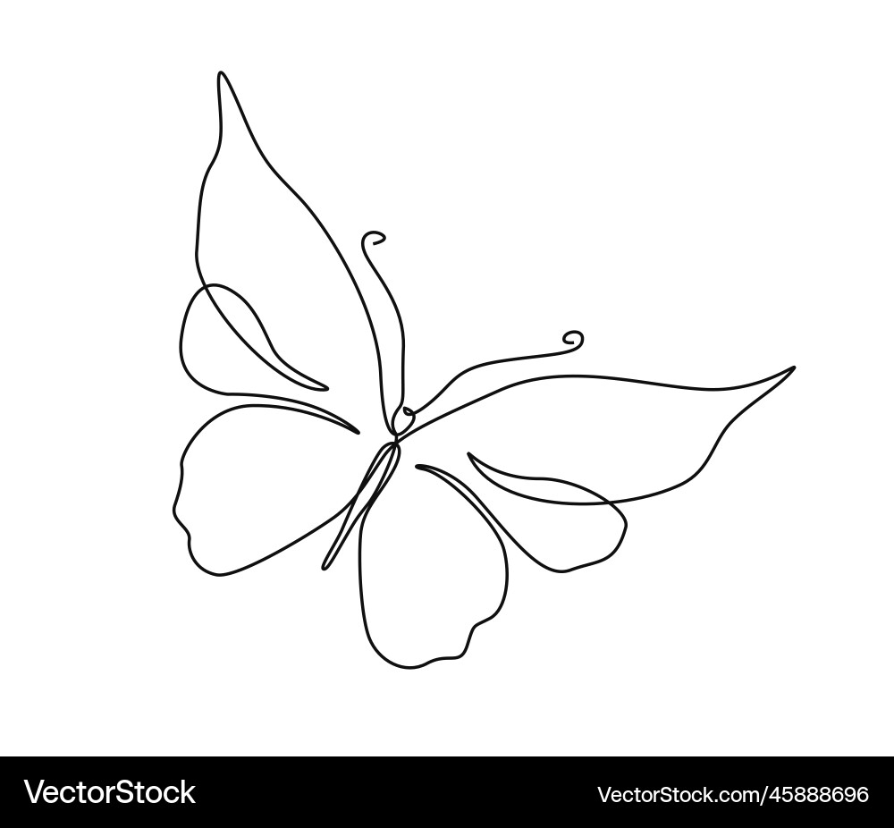 Continuous One Line Drawing Of Butterfly Simple Vector Image