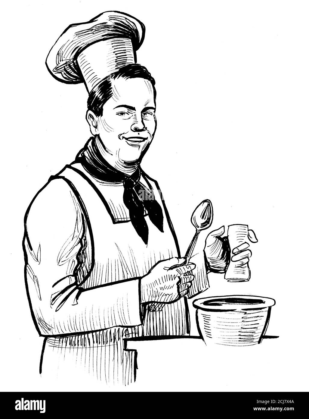 Cooking Chef Ink Black And White Drawing Stock Photo Alamy