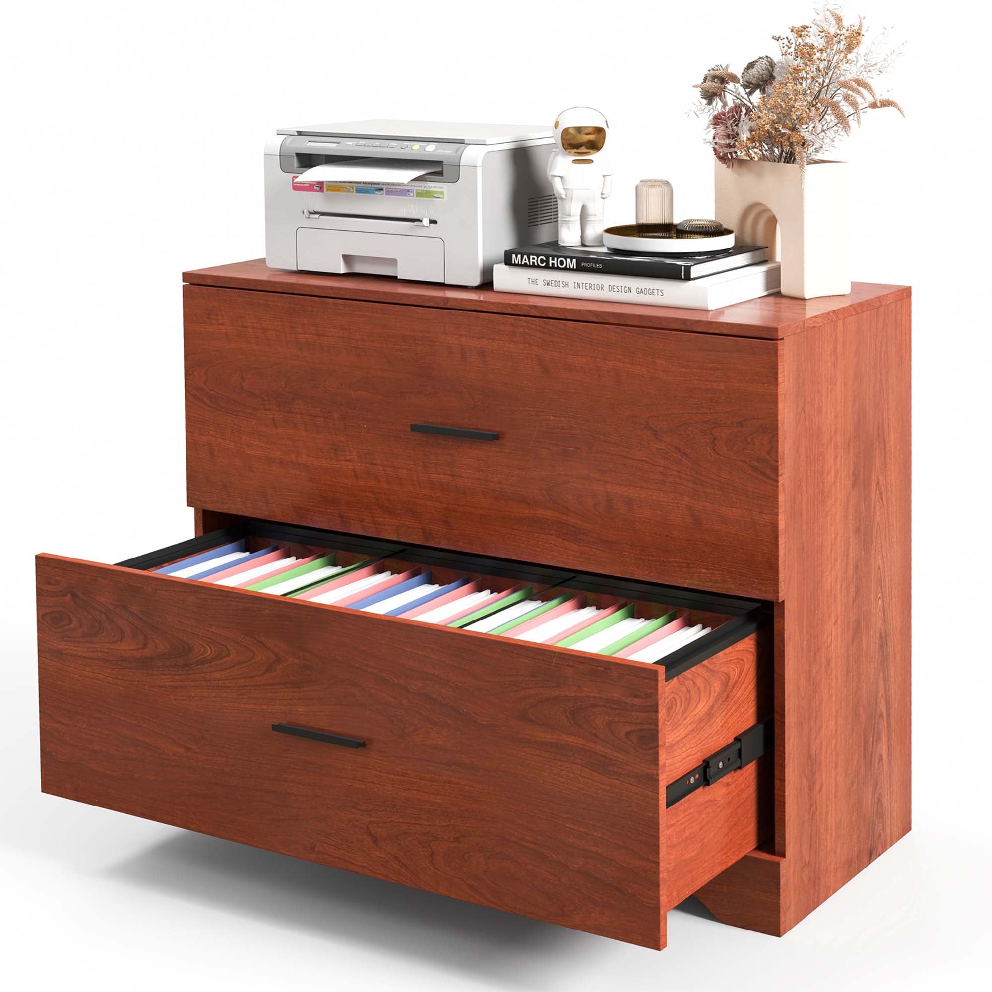 Costway 2 Drawer Wood Lateral File Cabinet With Adjustable Bars For Home Office Walnut