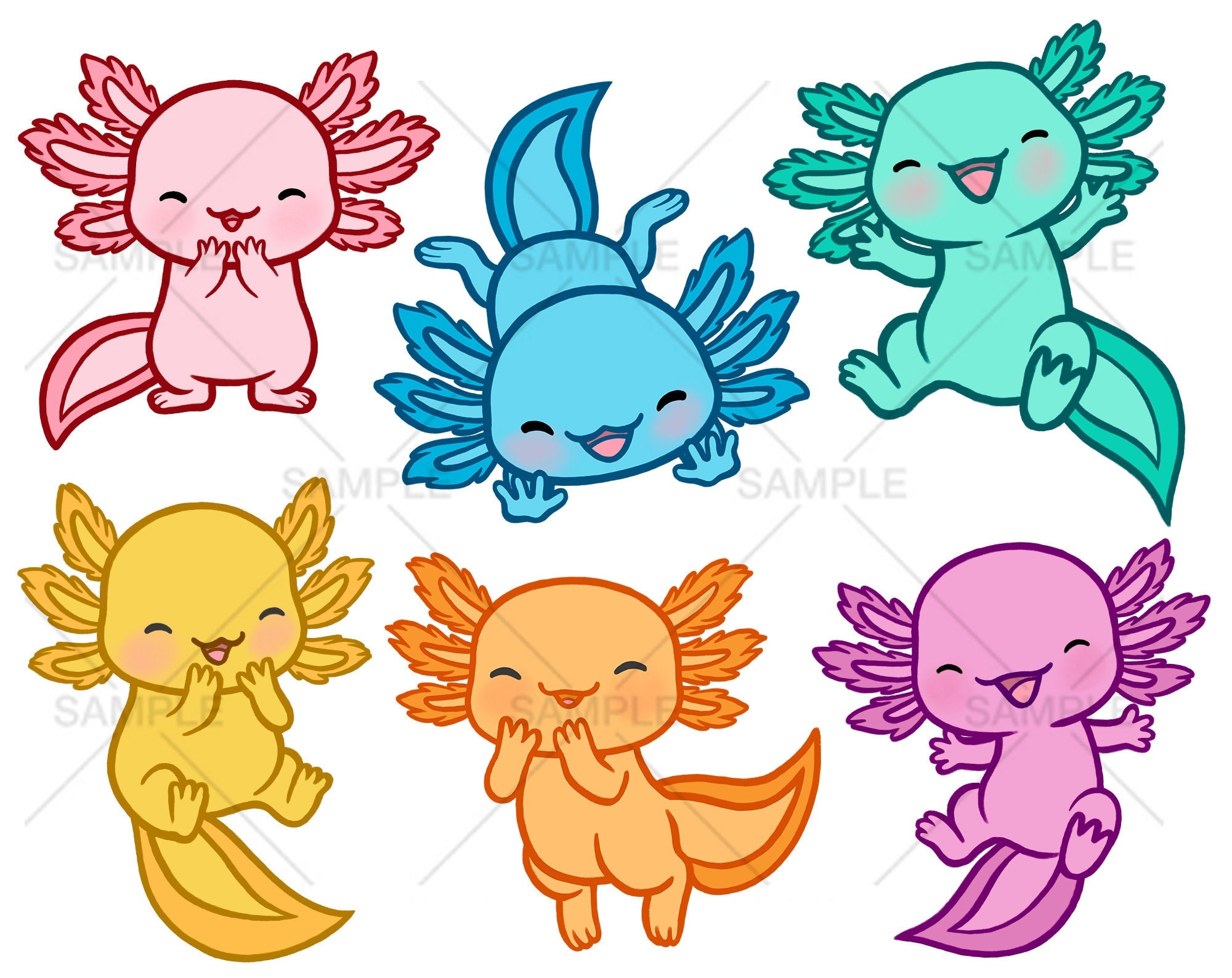 Cute Axolotl Clipart Kawaii Axolotl Axolotl Illustrations Hand Drawn PNG Commercial Use Etsy