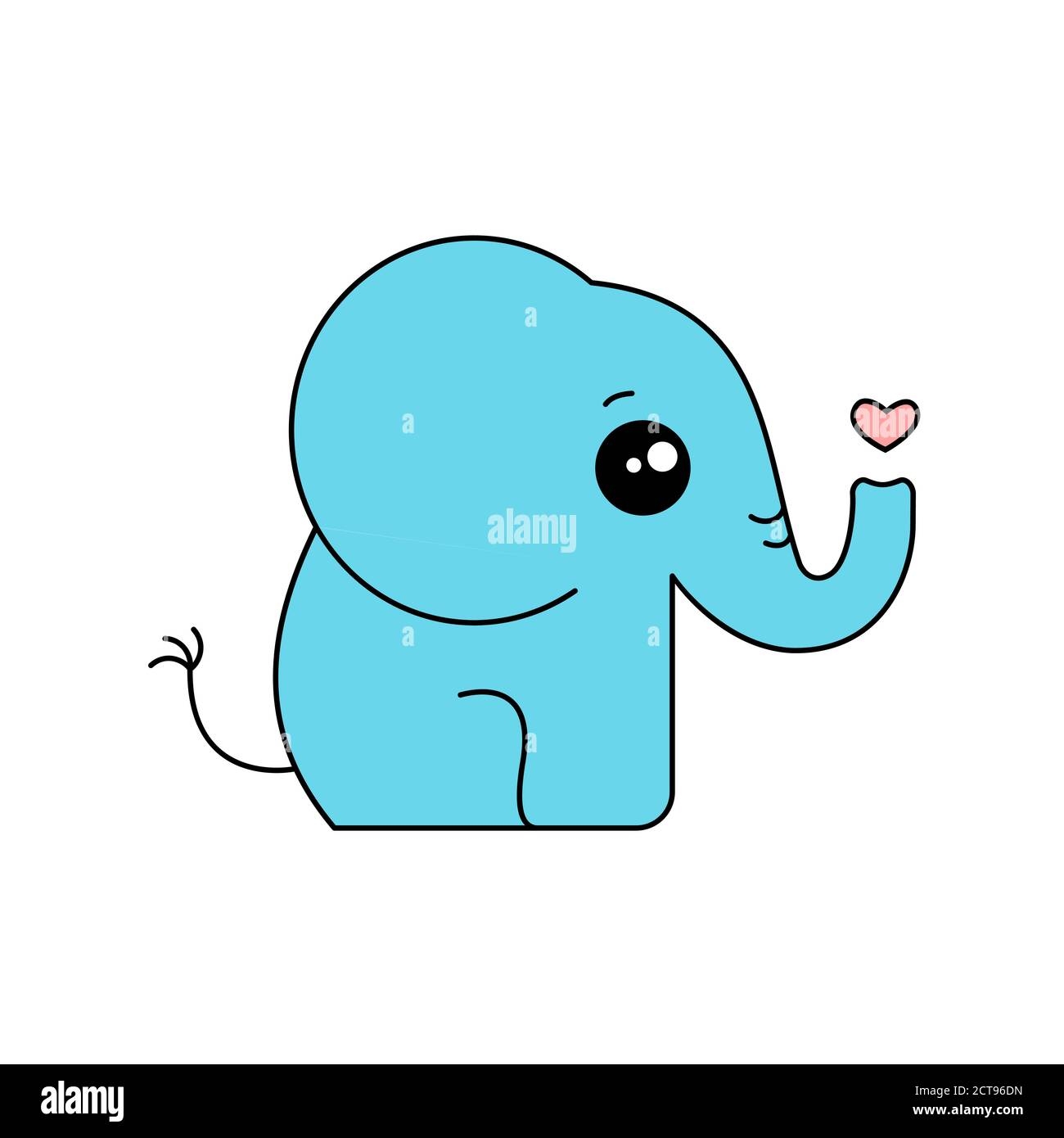 Cute Blue Elephant Side View Funny Animal Cartoon Character 