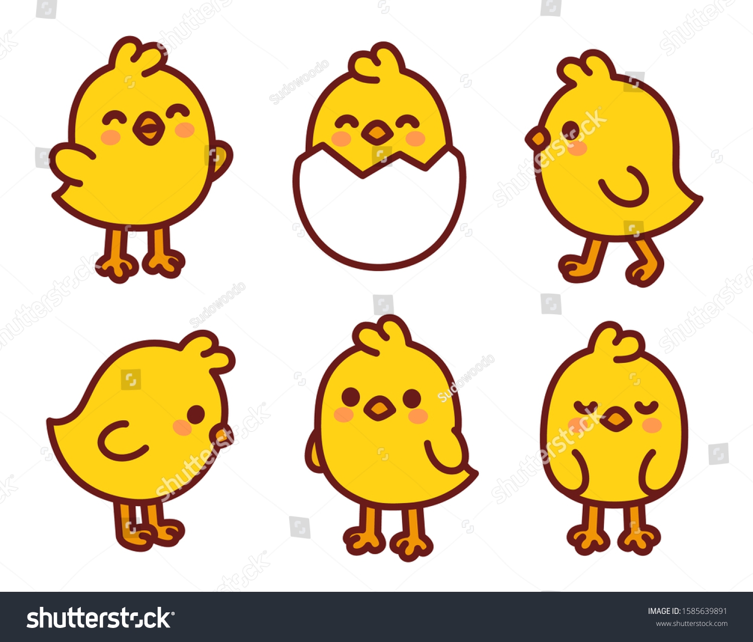 Cute Cartoon Baby Chicken Set Kawaii Stock Vector Royalty Free 1585639891 Shutterstock