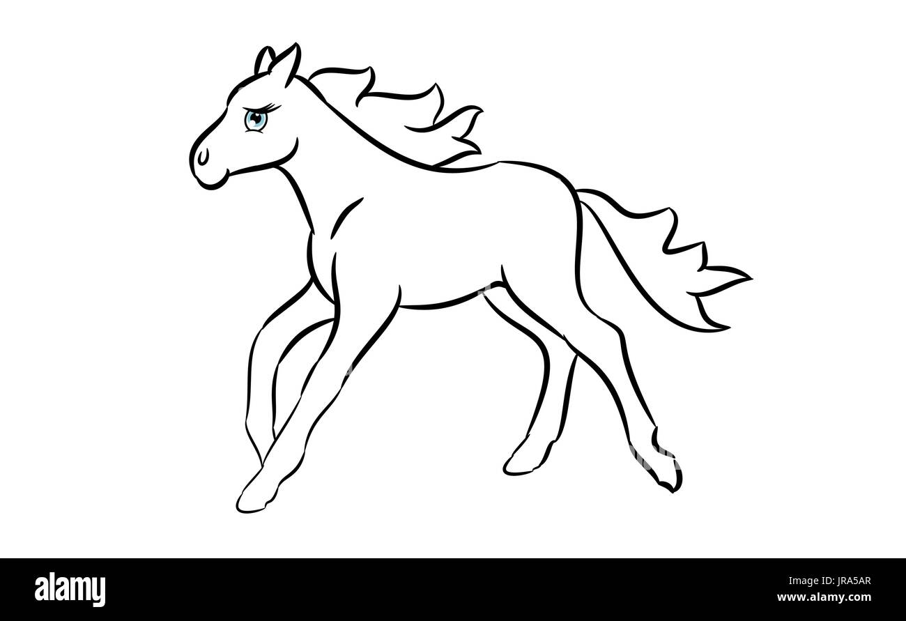 Cute Horse Cartoon Line Drawing On A White Background Stock Vector Image U0026 Art Alamy