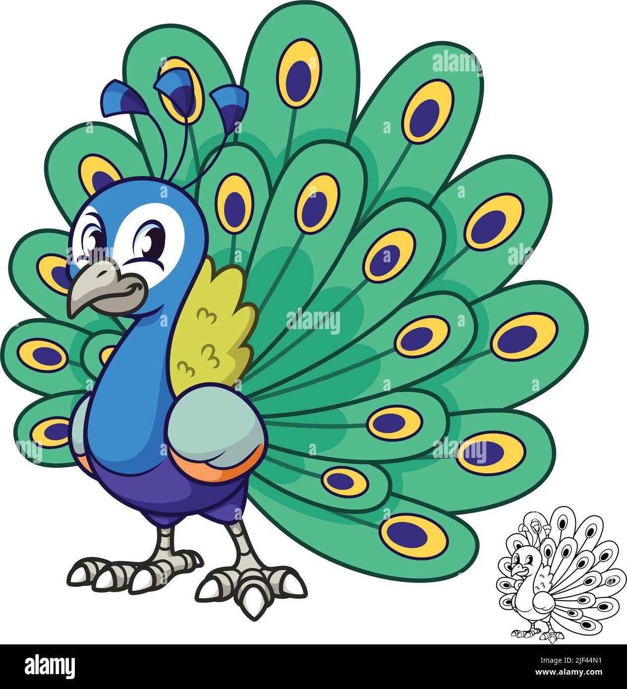 Cute Peacock Standing With Black And White Line Art Drawing Stock Vector Image U0026 Art Alamy