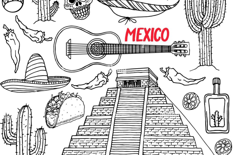 Cute Set Of A Different Sketch Traditional Mexican Items Chichen