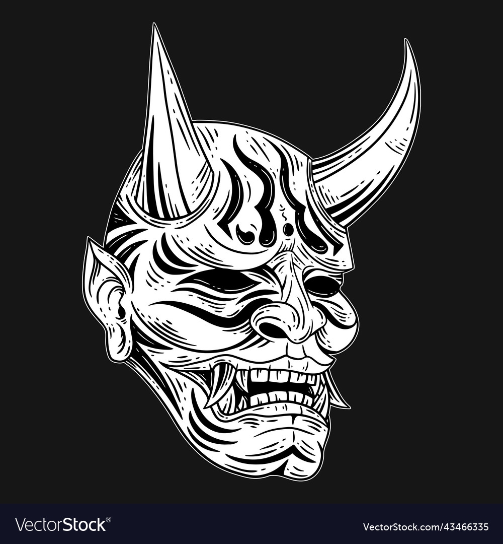 Dark Art Japanese Devil Oni Mask Tattoo Hand Vector Image