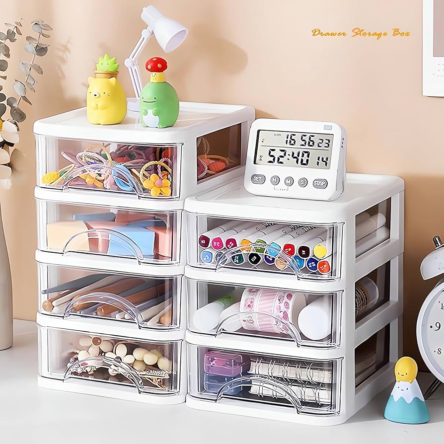 Desk Top 3 Drawer Storage Organizer Plastic Desk Drawer Organizers For Makep Vanity Nail Polish Stationery Art Craft Office Supplies And Small 
