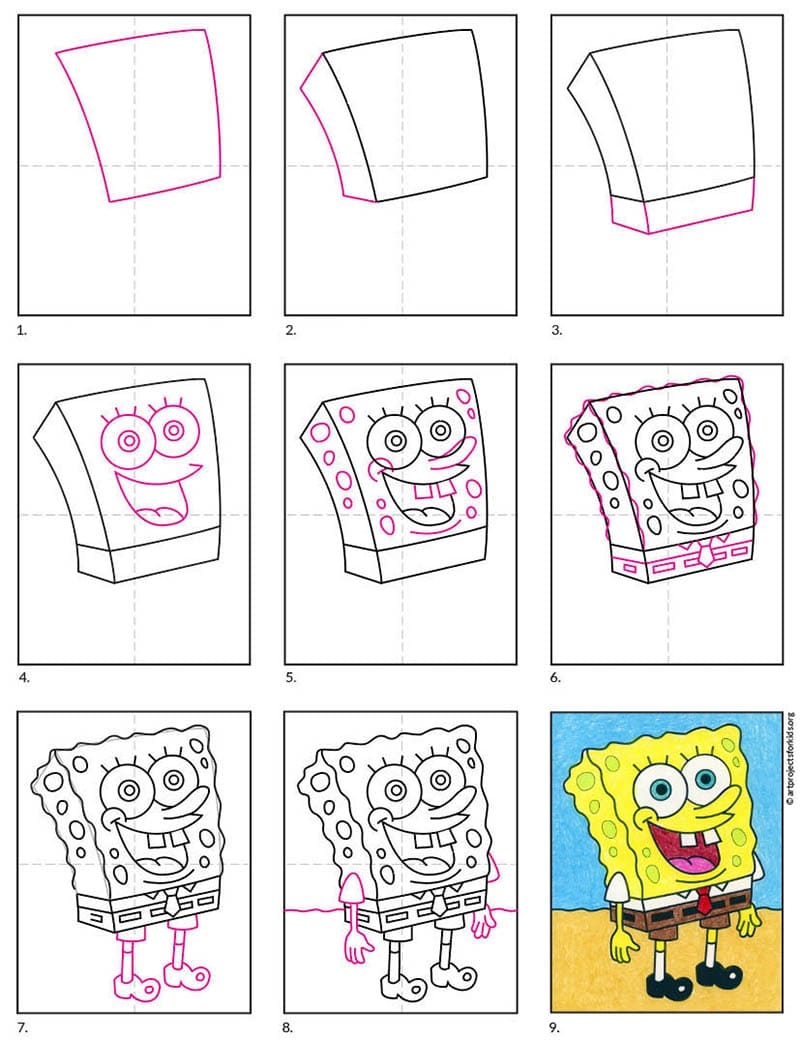 Draw SpongeBob SquarePants Tutorial And SpongeBob Coloring Page