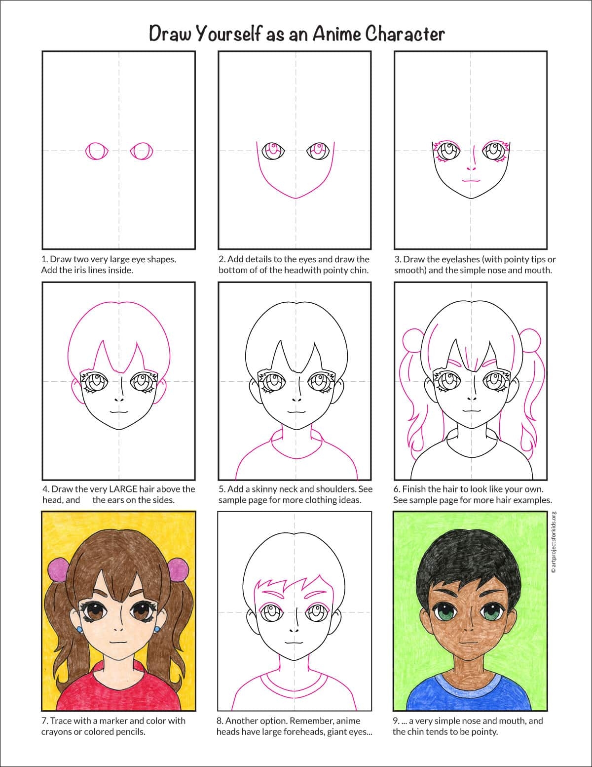 Draw Yourself As An Anime Character Tutorial And Coloring Pages