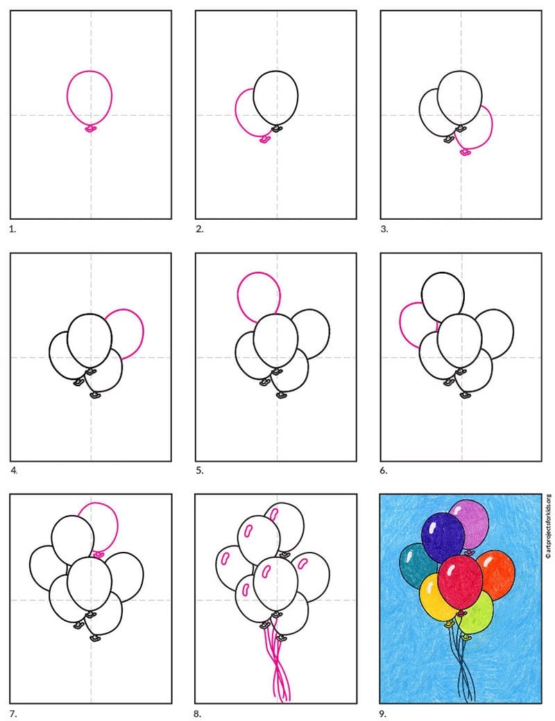 Easy How To Draw A Balloon Tutorial And Balloon Coloring Page