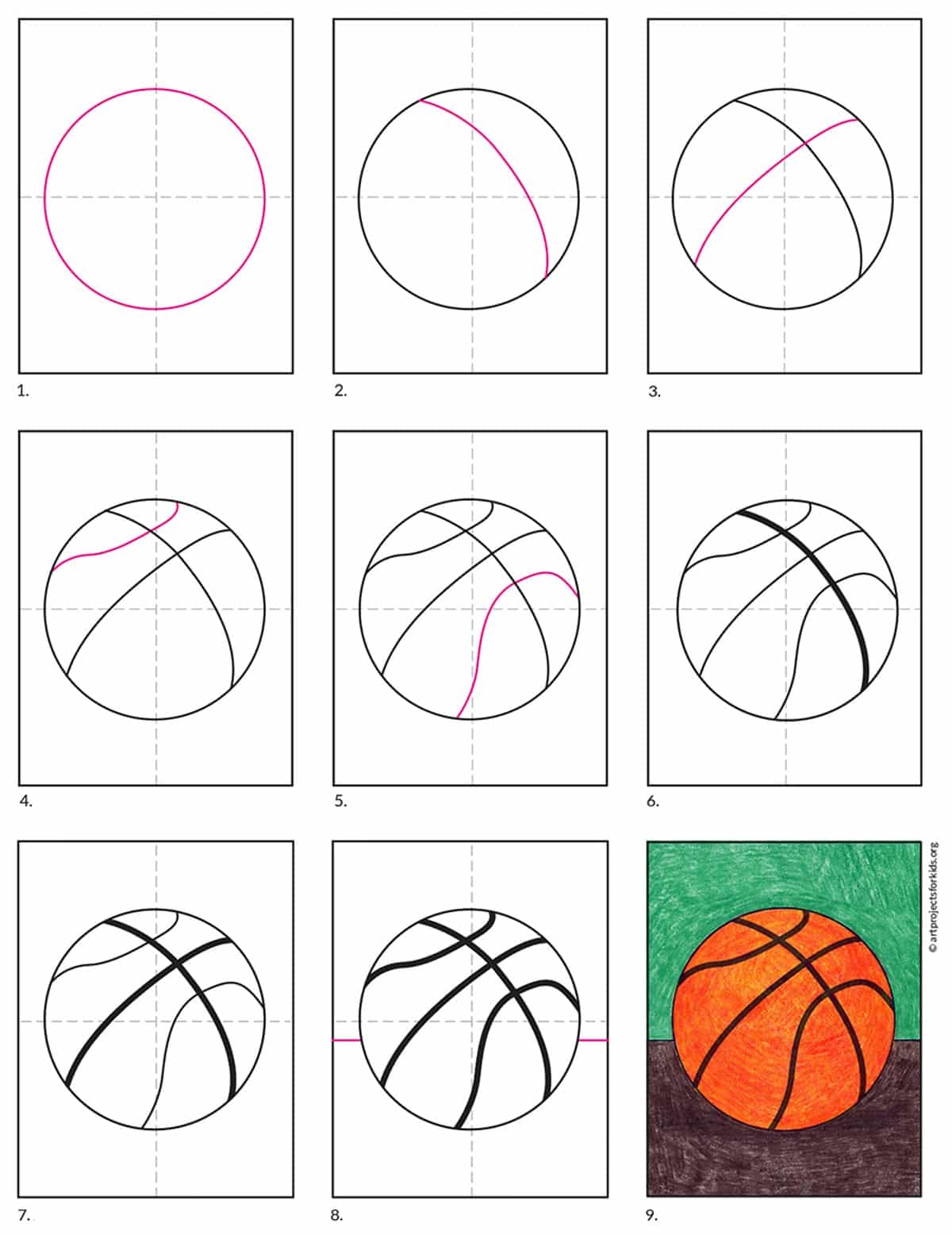 Easy How To Draw A Basketball Tutorial Video U0026 Basketball Coloring 