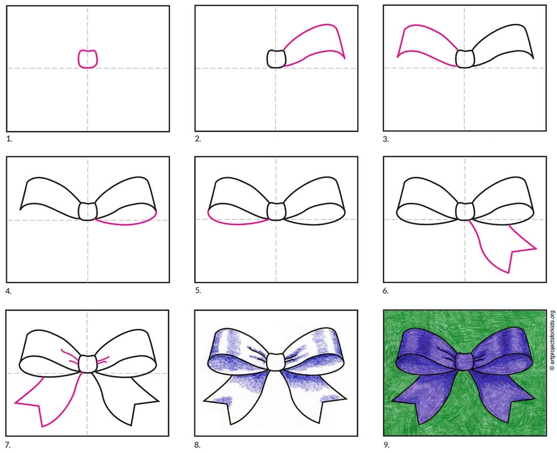 Easy How To Draw A Bow Tutorial And Bow Coloring Page