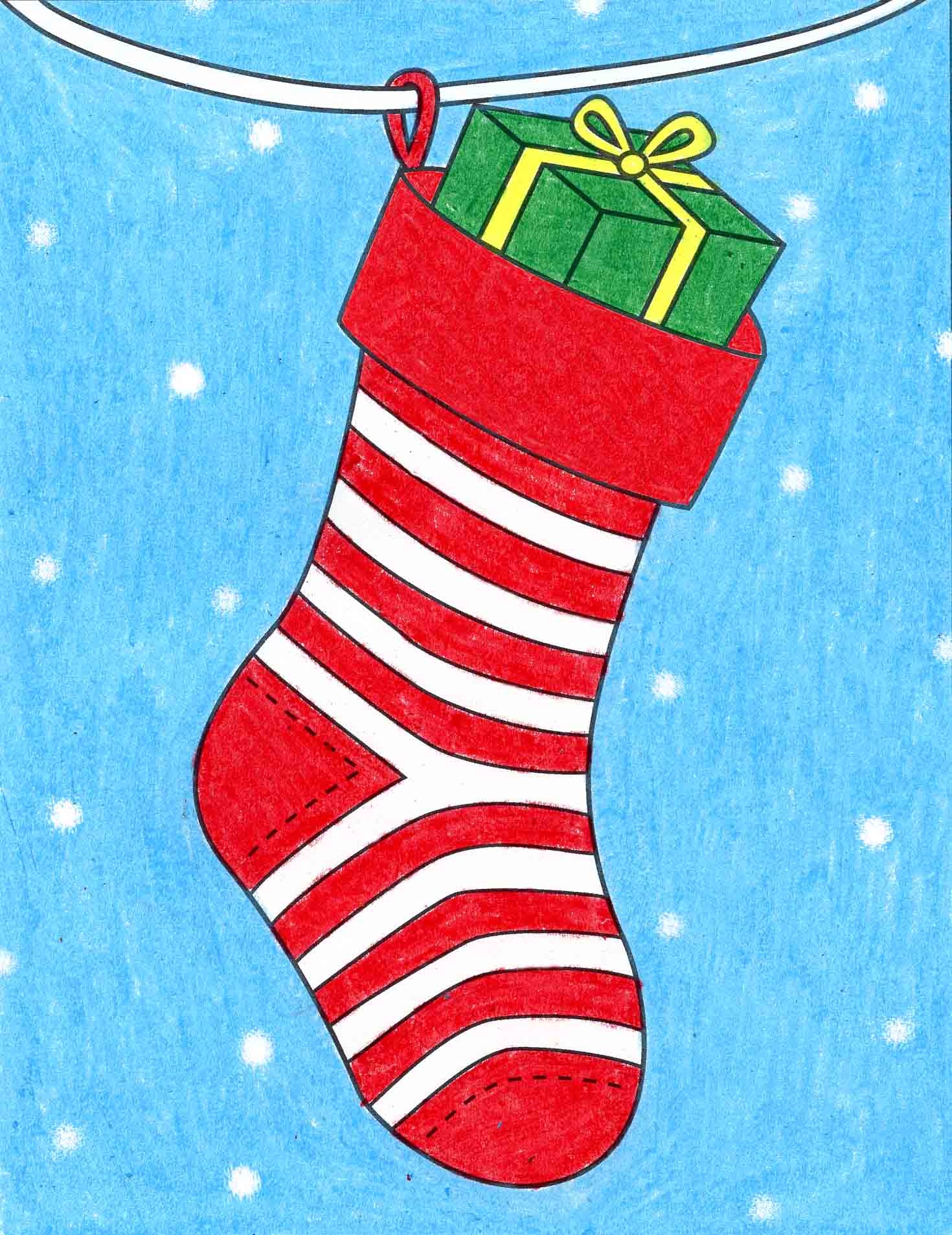 Easy How To Draw A Christmas Stocking Tutorial U0026 Coloring Page