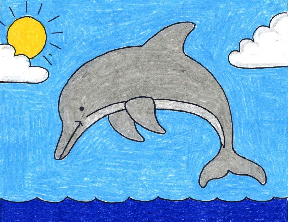Easy How To Draw A Dolphin Tutorial Video And Coloring Page