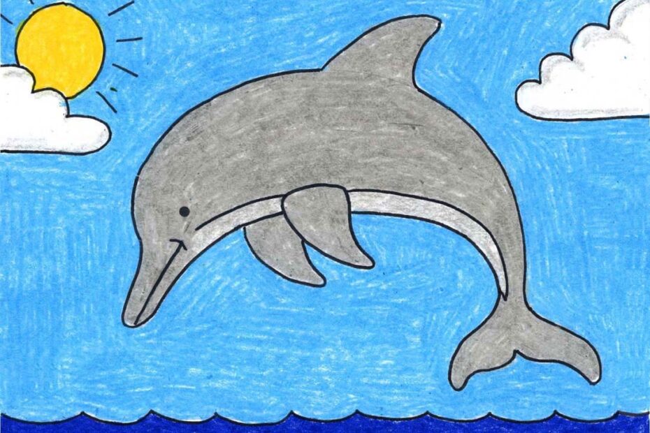 Easy How To Draw A Dolphin Tutorial Video And Coloring Page