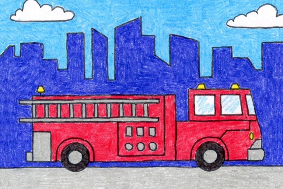 Easy How To Draw A Fire Truck Tutorial And Coloring Page
