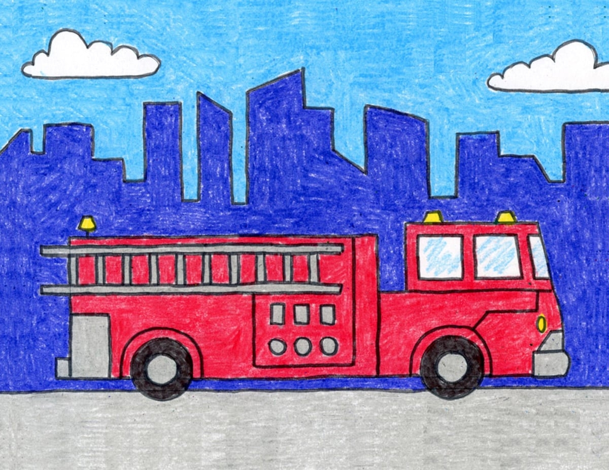 Easy How To Draw A Fire Truck Tutorial And Coloring Page
