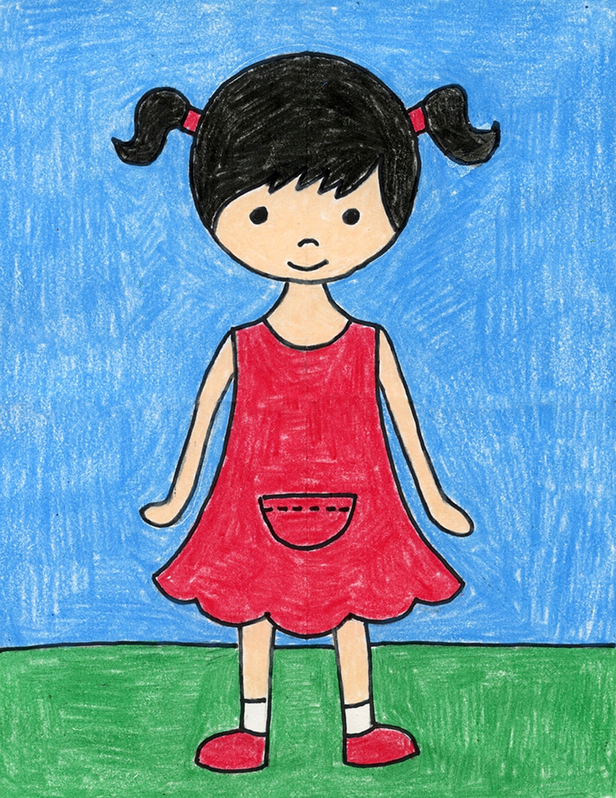 Easy How To Draw A Girl Tutorial Video And Girl Coloring Page