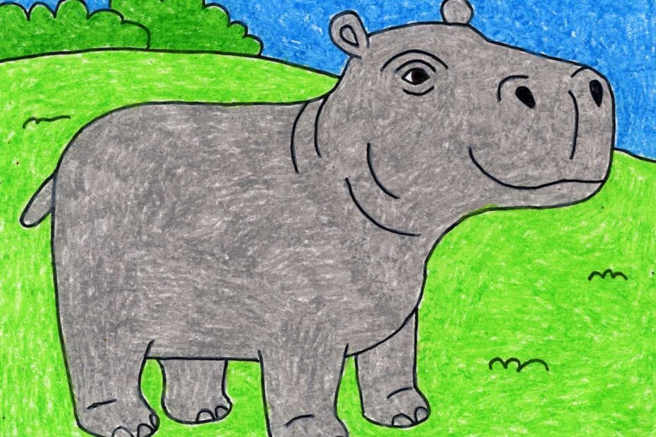Easy How To Draw A Hippopotamus Tutorial Video U0026 Coloring Page