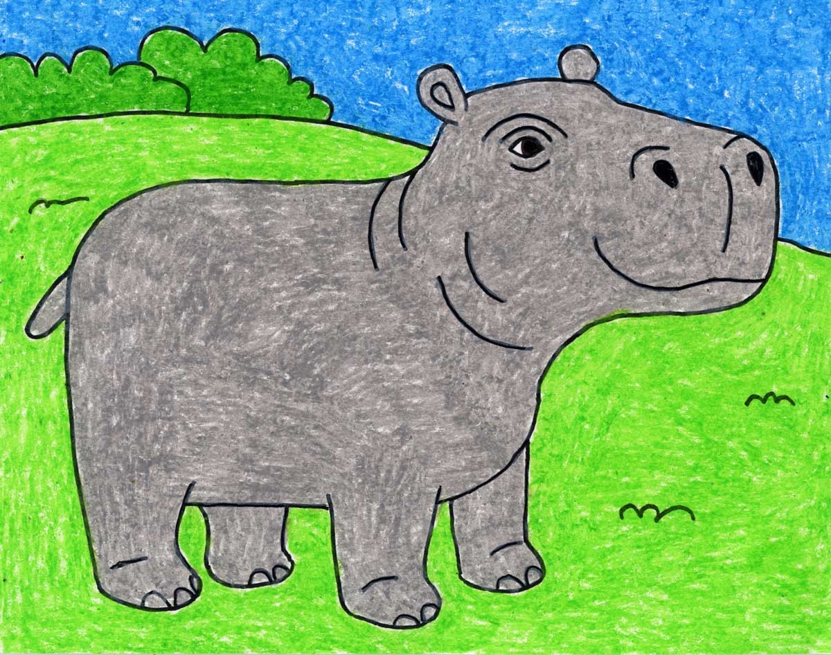 Easy How To Draw A Hippopotamus Tutorial Video U0026 Coloring Page