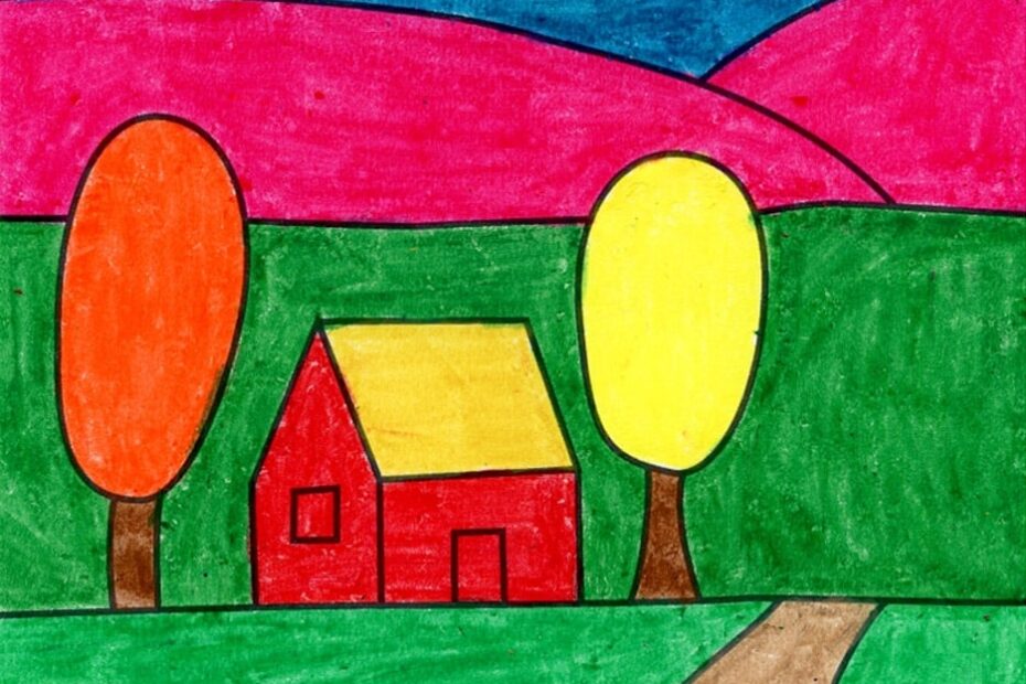 Easy How To Draw A Landscape Tutorial And Coloring Page