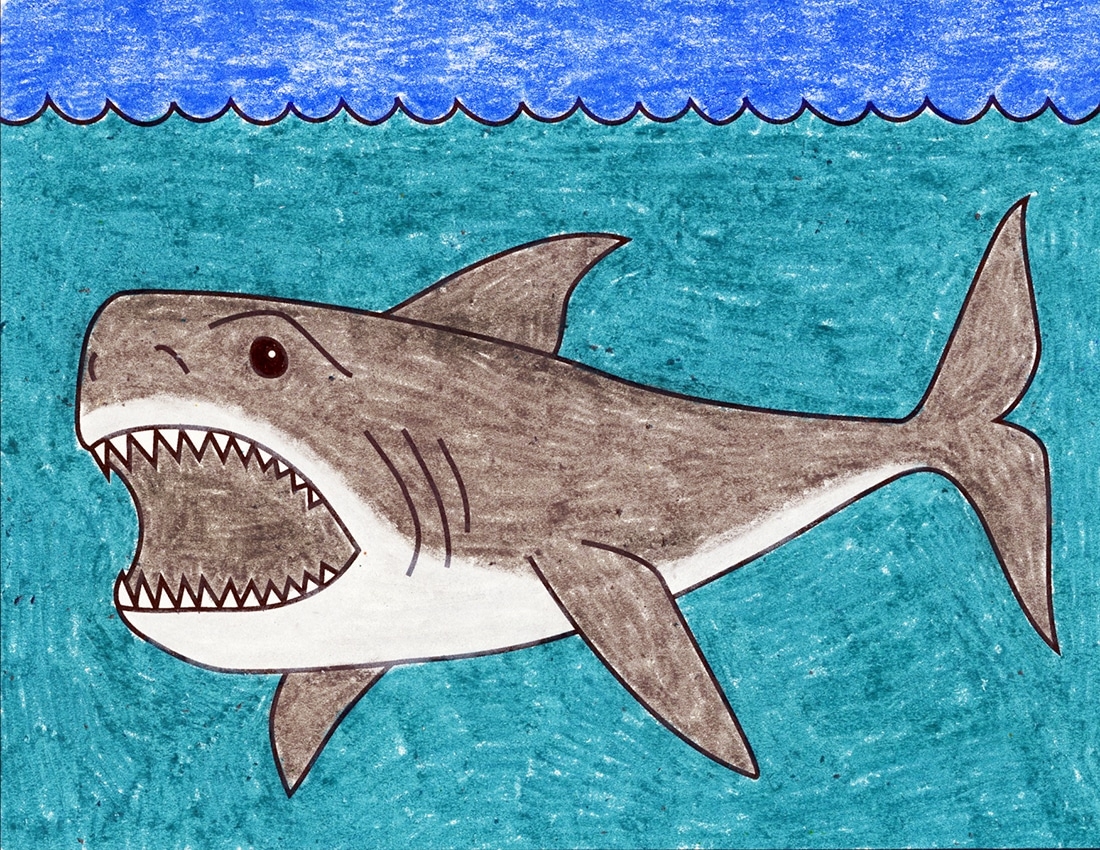 Easy How To Draw A Megalodon Shark Tutorial And Coloring Page