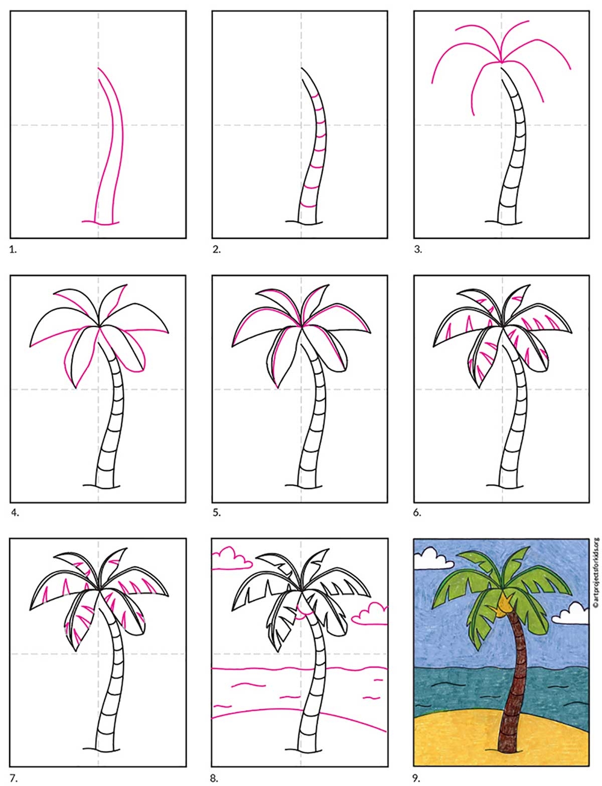 Easy How To Draw A Palm Tree Tutorial U0026 Palm Tree Coloring Page
