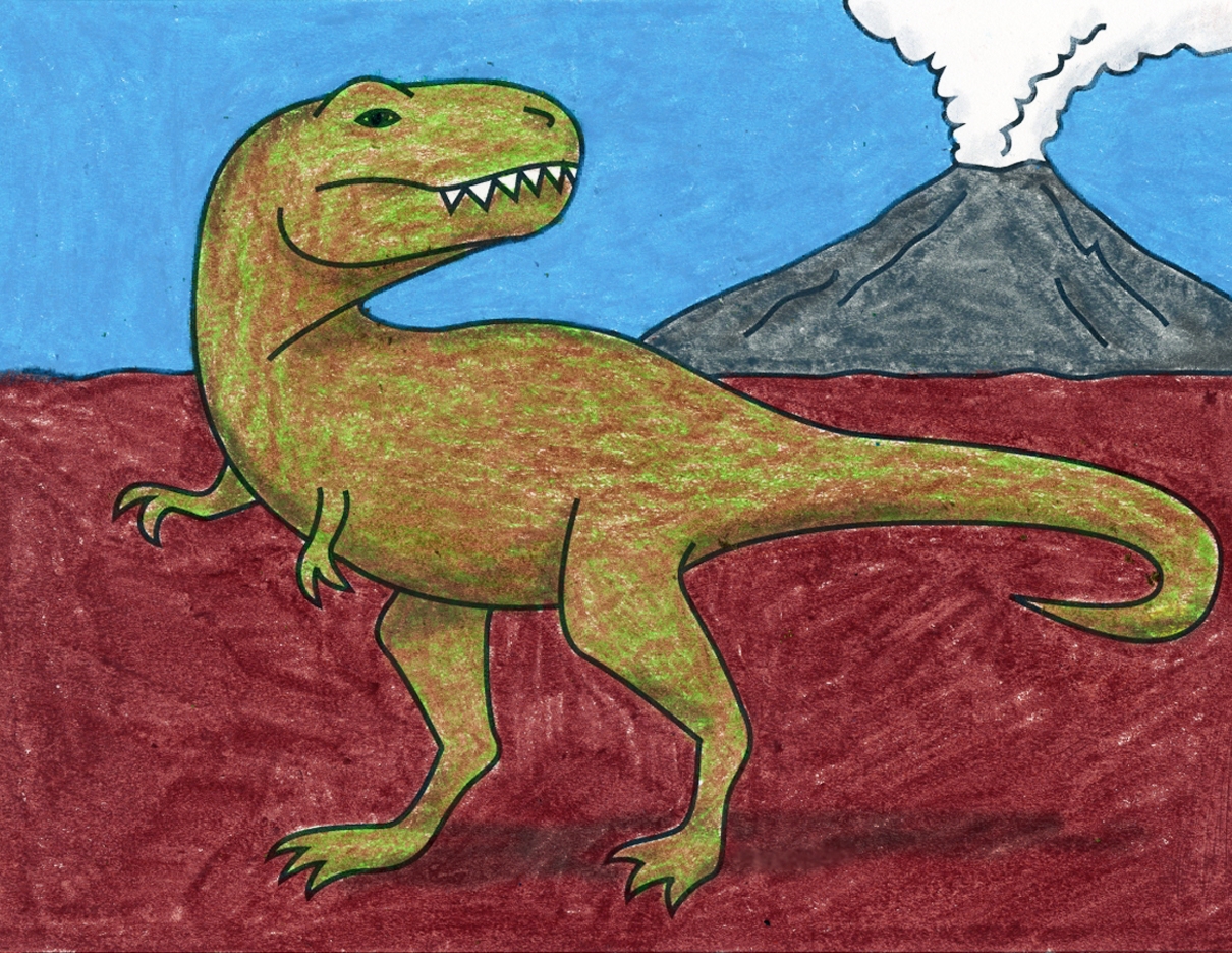 Easy How To Draw A T Rex Tutorial And T Rex Coloring Page