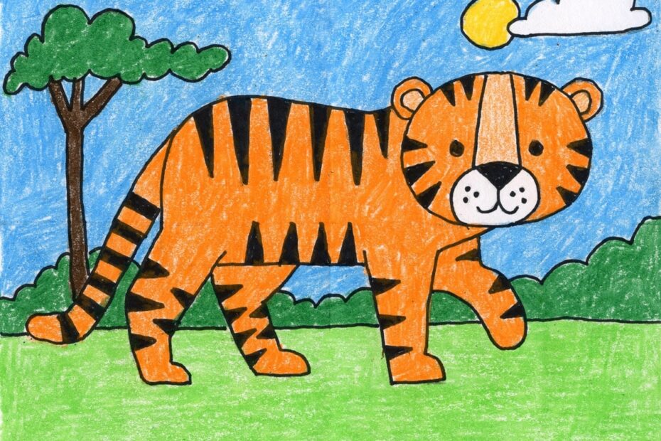 Easy How To Draw A Tiger Tutorial Video And Tiger Coloring Page
