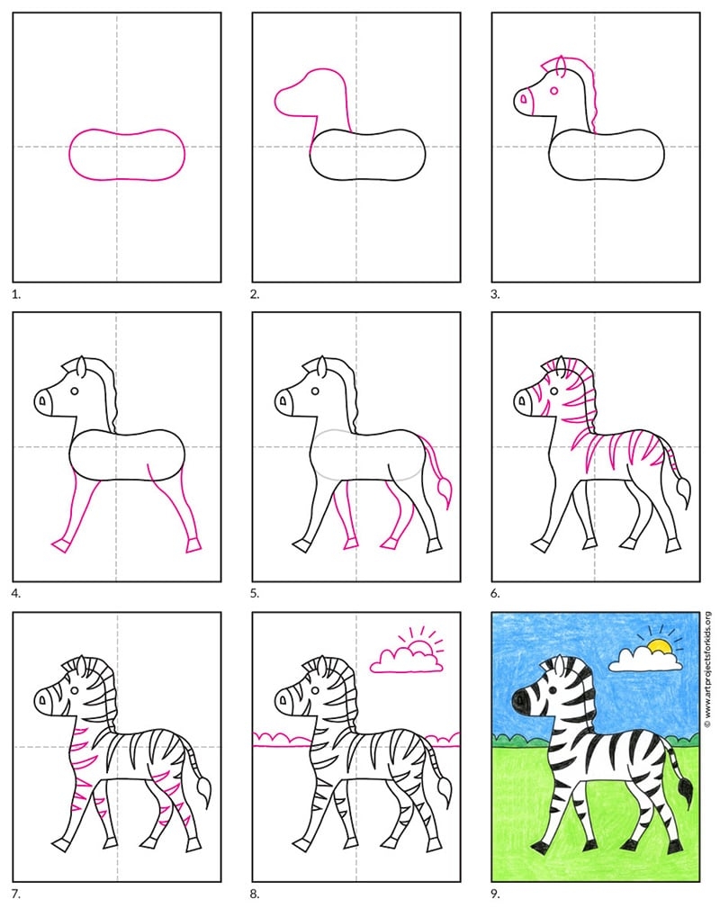 Easy How To Draw A Zebra Tutorial And Zebra Coloring Page