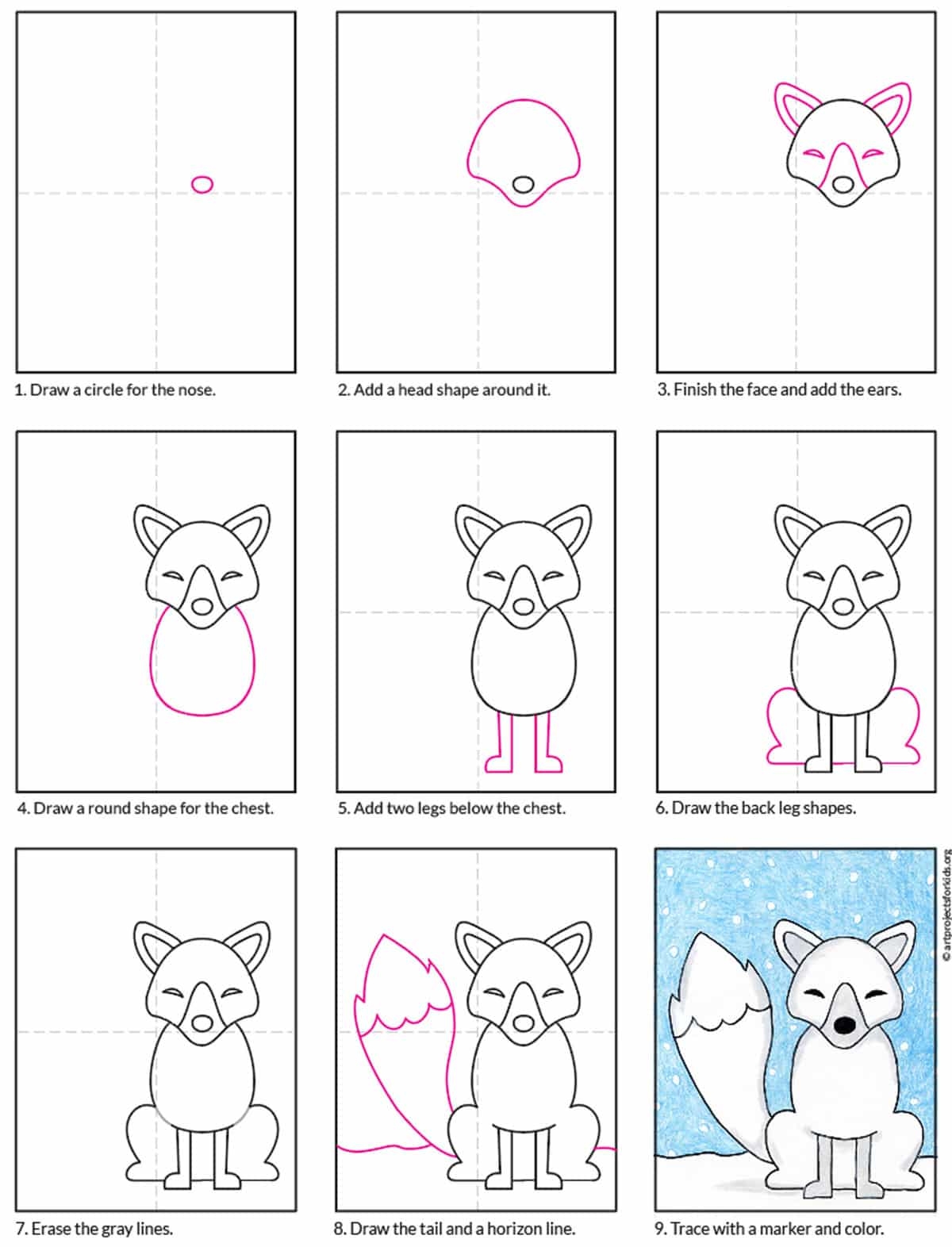 Easy How To Draw An Arctic Fox Tutorial Arctic Fox Coloring Page