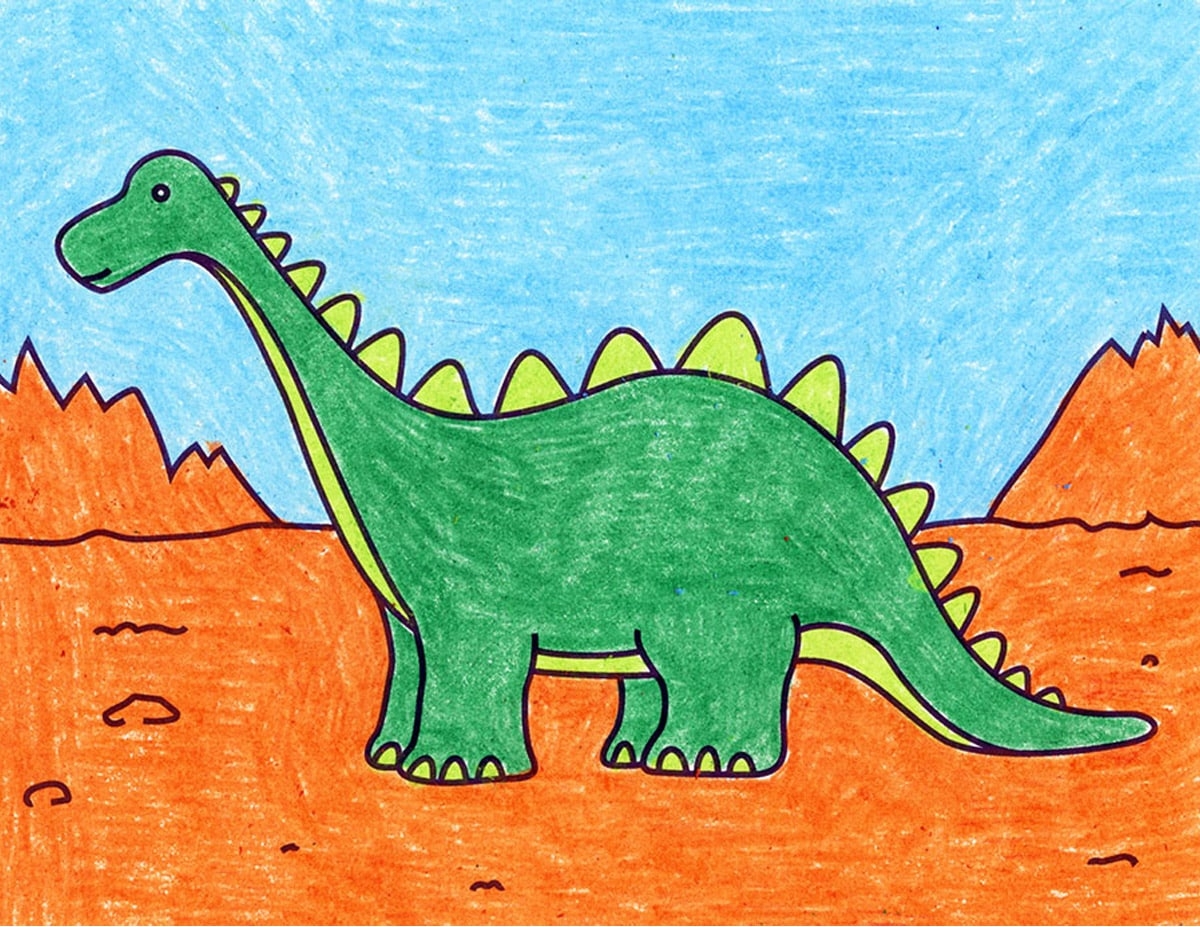Easy How To Draw An Easy Dinosaur Tutorial U0026 Dino Coloring Page