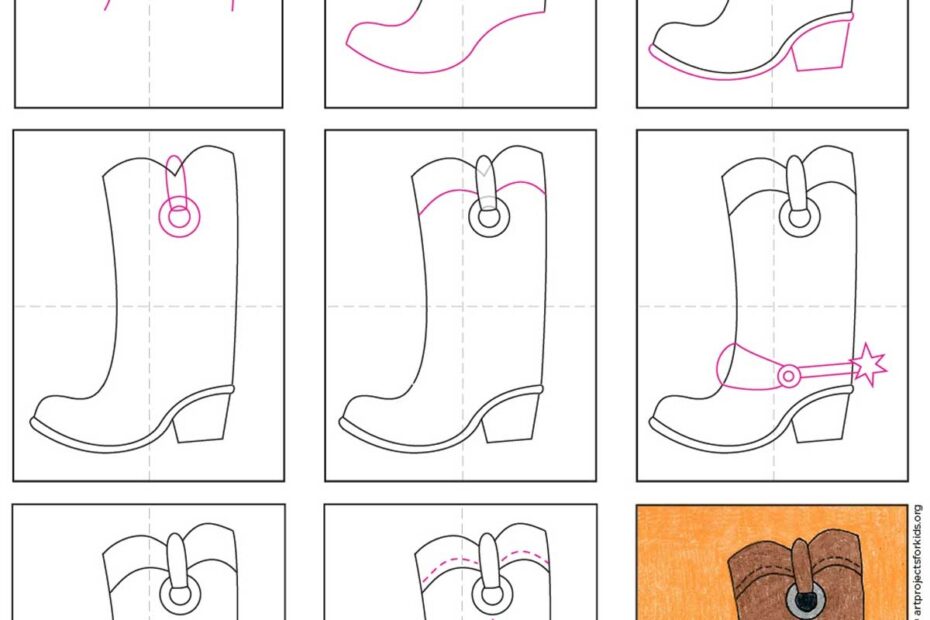 Easy How To Draw Cowboy Boots Tutorial And Coloring Page